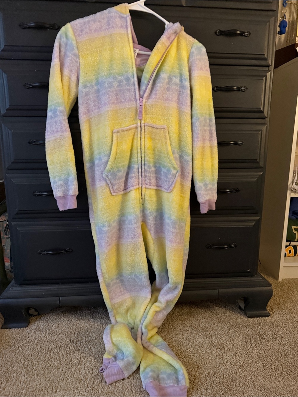 art class Pastel Yellow Lavender Light Blue Striped Plush Kids Footie Hoodie